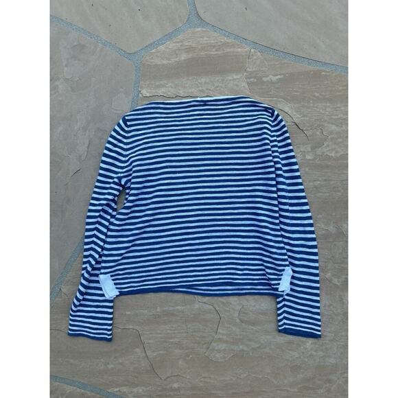 Eileen Fisher Sweater Size Medium Organic Linen Cotton Blend Striped Blue - Picture 3 of 4